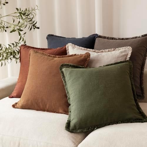 Foindtower Decorative Linen Fringe Throw Pillow Covers 20×20 Orange Brown - Image 6