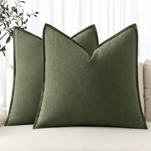 MIULEE Decorative Linen Euro Sham Pillow Covers 24x24 Dark Olive Green by MIULEE