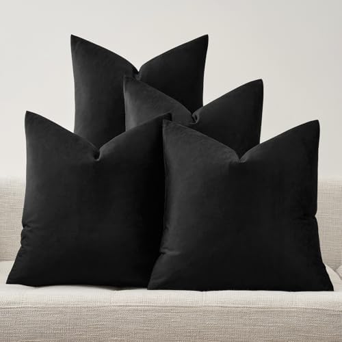 GIGIZAZA Pack of 4 Black Decorative Velvet Pillow Covers 18x18 by GIGIZAZAFocusingonhomedecoration