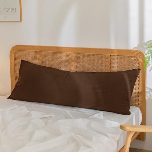 BESTOUCH Washed Cotton Pillowcases Linen Feel Cocoa Brown Body - Image 3