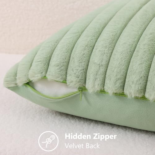 decorUhome Fall Faux Fur Throw Pillow Covers 26x26 Set of 2 Sage Green - Image 3