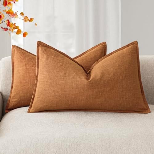 Foindtower Decorative Linen Lumbar Throw Pillow Covers 12x20 Autumn Orange by Foindtower