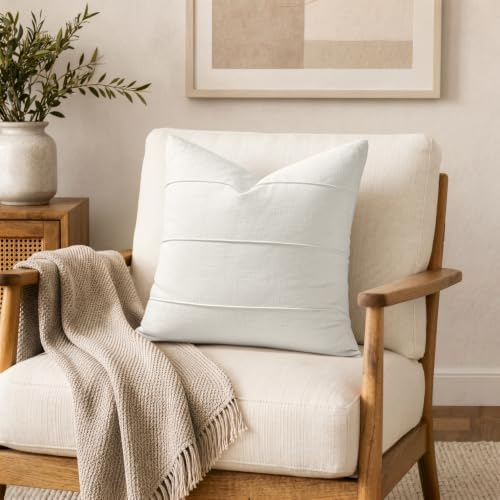 MIULEE Euro Decorative Linen Throw Pillow Covers 22x22 Cream White Striped - Image 5