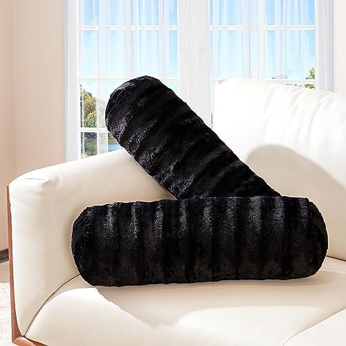 Cheer Collection Faux Fur Bolster Pillows – Soft Decorative Cylinder Pillows by CheerCollection