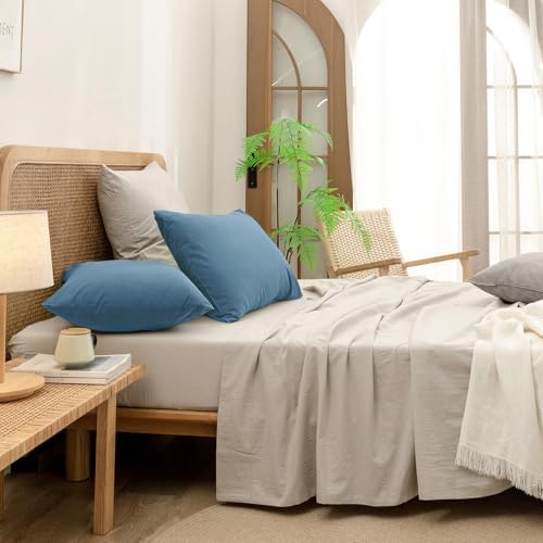 BESTOUCH Washed Cotton Pillowcases Linen Feel Dark Blue King - Image 5
