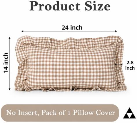 JoraLion Ruffled Lumbar Pillow Cover 14x24 Gingham Khaki - Image 4