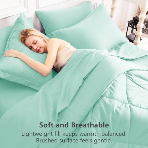CozyLux Queen Comforter Set 88"x88" Mint Green - Image 4