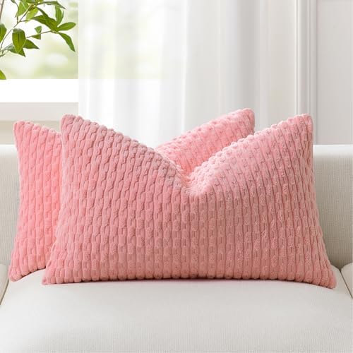 Kevin Textile Soft Corduroy 14"x24" Lumbar Pillow Cover 1 Pack, Dark Pink - Image 3