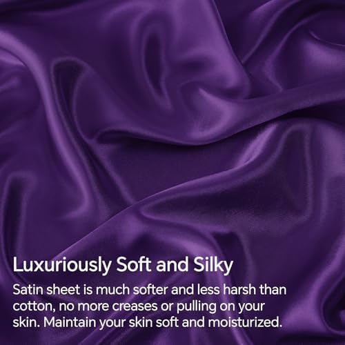 BEDELITE Satin Sheets Queen Size Bed Set, Plum Purple, 4 Pieces - Image 3