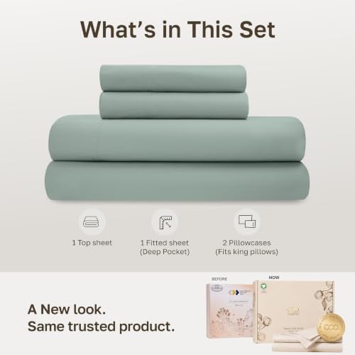 California Design Den 100% Organic Cotton King Bed Sheets Set, Sage Green - Image 3