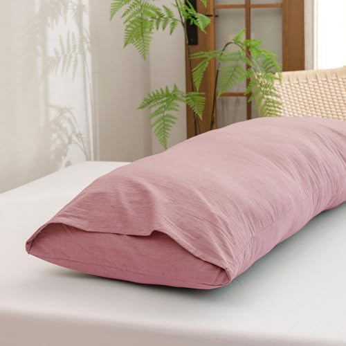 BESTOUCH Washed Cotton Pillowcases Linen Feel Red Pink Body - Image 4