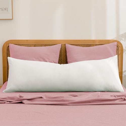 BESTOUCH Washed Cotton Pillowcases Linen Feel Red Pink Euro - Image 3