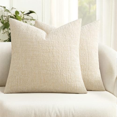 MIULEE Couch Pillow Covers Textured Chenille Home Decor 18x18 Beige by MIULEE