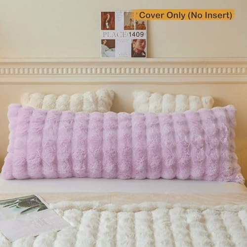 LIFEREVO Fluffy Faux Rabbit Fur Body Pillow Cover 20"x54" - Image 2
