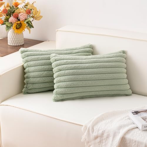 Pack of 2 Faux Fur Christmas Throw Pillow Covers 12x20 Inch, Sage Green by Unknown