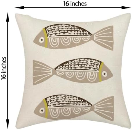 Coastal Brown Fish Outdoor Pillow Covers 16x16 Inch Set of 2 - Image 2