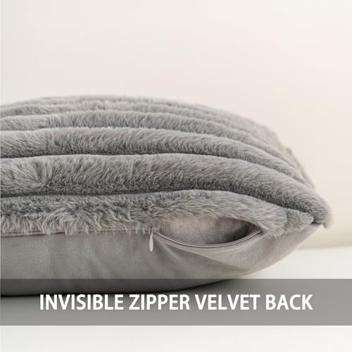 Pack of 2 Faux Fur Christmas Throw Pillow Covers 22x22 Inch, Dark Grey - Image 3