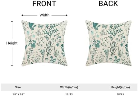 AEIOAE Summer Pillow Covers 18x18 Inch Set of 2, Teal Green Wild Flower Plant - Image 5