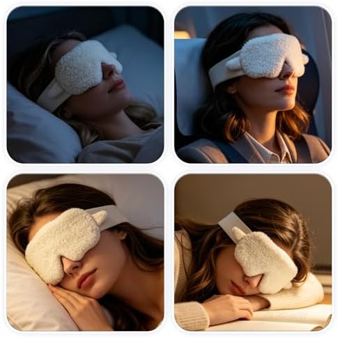 White Faux Lamb Fleece Sleep Mask Allergy Free Full Wrap Eye Cover - Image 4