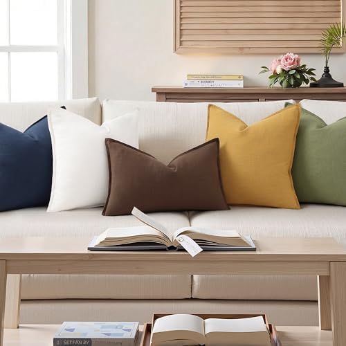 decorUhome Fall Brown Linen Throw Pillow Covers 12x20 Set of 2 - Image 4
