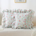 Floral Throw Pillow Covers 18x18, Mint Green, Ruffle Trim, 2 Pack by Jilboo