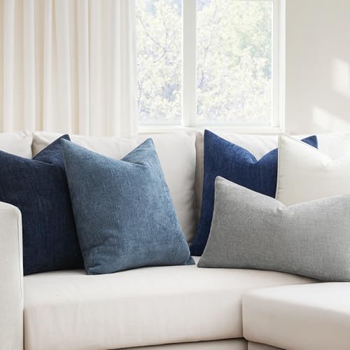 MIULEE Textured Chenille Throw Pillow Covers 20x20 Inch Dark Blue - Image 2