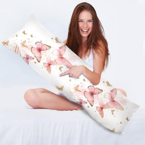 Pink Butterfly 20x54 Body Pillow Cover, Preppy Girly Room Decor Aesthetic - Image 3