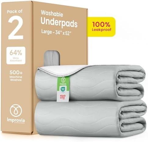 IMPROVIA® Washable Underpads 34" x 52" Pack of 2 Heavy Absorbency Reusable by IMPROVIA