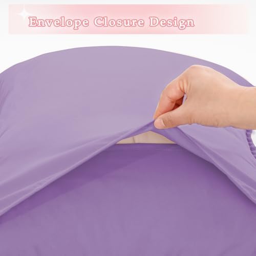 Pom Poms Pillow Shams King Size Set of 2, Light Purple Decorative Pillowcases - Image 4