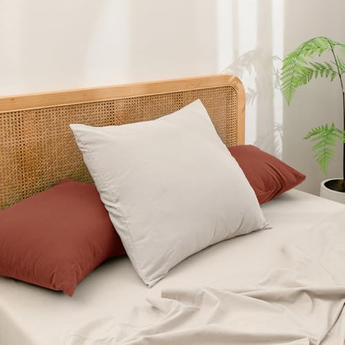 BESTOUCH Washed Cotton Pillowcases Linen Feel Crimson Red Queen - Image 4