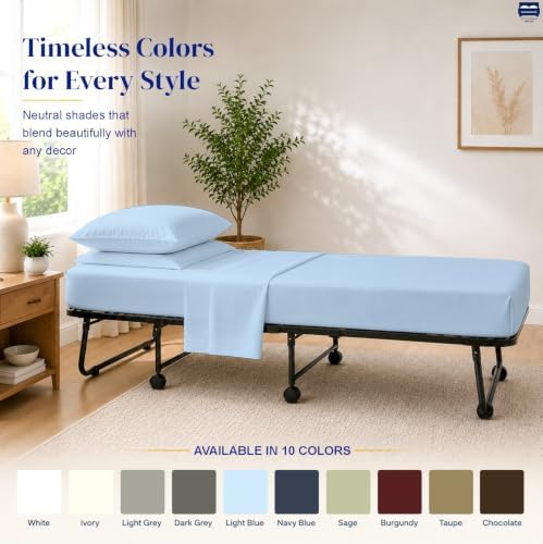 Cottingon 4 PC Cot Sheet Set 25"X75", Egyptian Cotton, Light Blue - Image 6