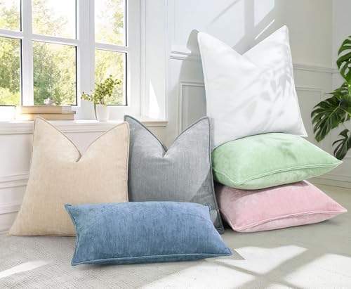 decorUhome Chenille Blue Grey Velvet Throw Pillow Covers 20x20 Set of 2 - Image 6