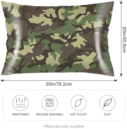 Silk Satin Pillowcase for Hair and Skin, Army Green Throw Pillow Cover Queen - Image 2