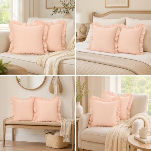 JoraLion Ruffled Throw Pillow Cover 18x18 Solid Blush Pink - Image 3