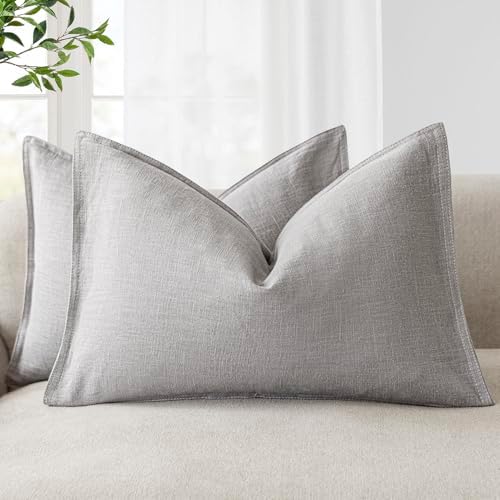 Foindtower Decorative Linen Lumbar Throw Pillow Covers 12x20 Light Gray by Foindtower