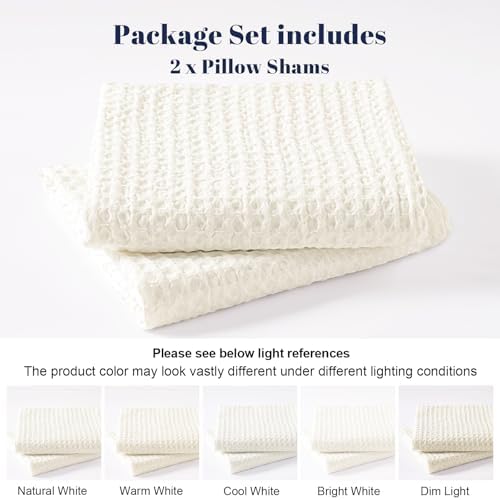 PHF Ultra Soft Waffle Pillow Shams Standard 20"x26", Cream White, No Insert - Image 5