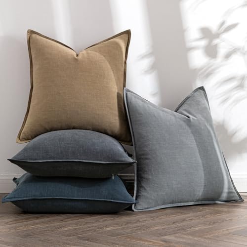 MIULEE Neutral Navy Boho Linen Pillow Covers 20x20 Inch Pack of 4 - Image 5