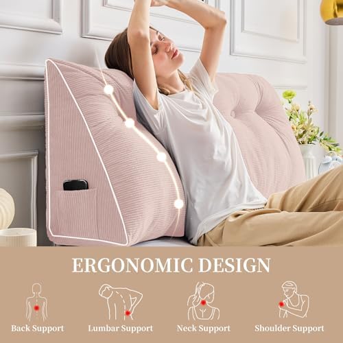 Sasttie Headboard Pillow Full, Wedge Pillow Headboard, Light Pink - Image 3