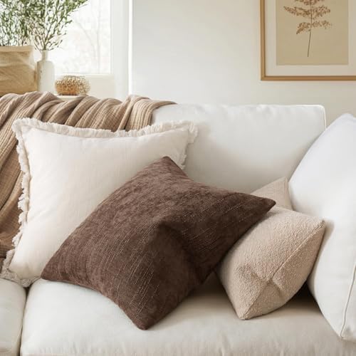 MIULEE 26x26 Inch Euro Textured Chenille Pillow Covers Chocolate Brown - Image 4