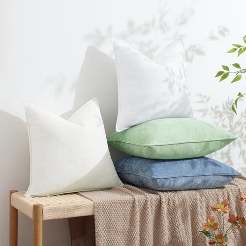 decorUhome Chenille Blue Grey Velvet Throw Pillow Covers 20x20 Set of 2 - Image 4