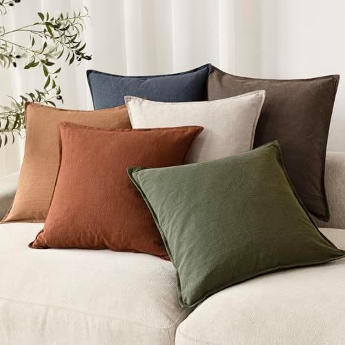 Foindtower Linen Solid Decorative Throw Pillow Cover 22x22 Inch Rust Orange - Image 7