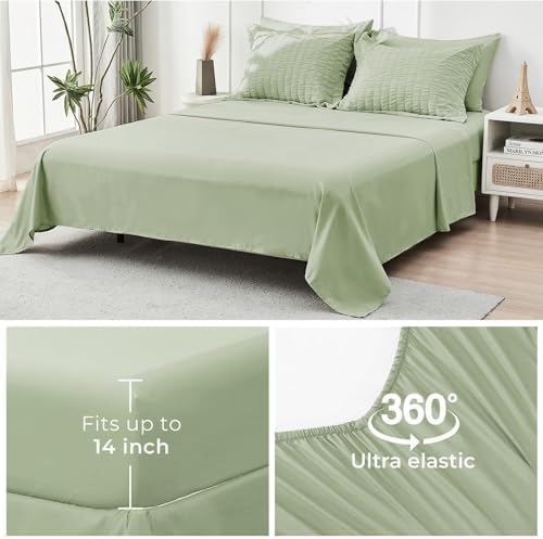 HYMOKEGE Light Green Full Size Comforter Sets Seersucker 7 Pieces, All Season - Image 6