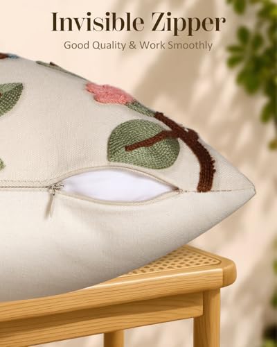 Embroidered Throw Pillow Covers 18x18 Inch, Bird Lemon - Image 3