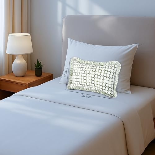 CPC Block Print Kelly Green Ruffle Cotton Lumbar Pillow Cover 12x20 inch - Image 7