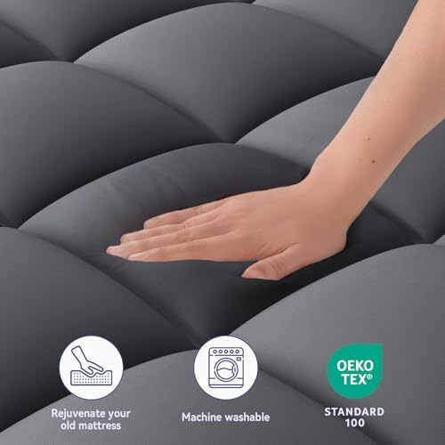 ELEMUSE Full XL Grey Mattress Topper, Thick Pillow Top Mattress Pad - Image 3