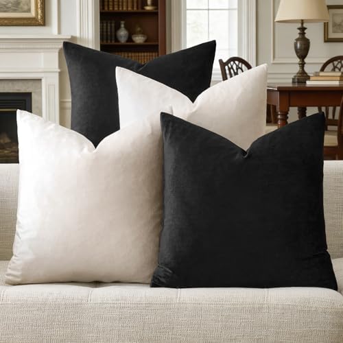 GIGIZAZA Pack of 4 Decorative Velvet Pillow Covers 18x18 Black Ivory by GIGIZAZAFocusingonhomedecoration