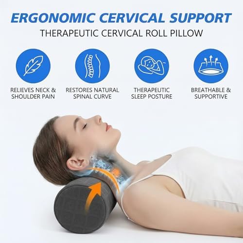 3.9" Small Neck Roll Memory Foam Pillow Cylinder, Detachable Cover - Image 2