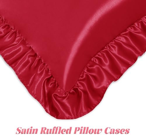 Homiest Red Ruffle Satin Pillowcase Set of 2 - Image 5