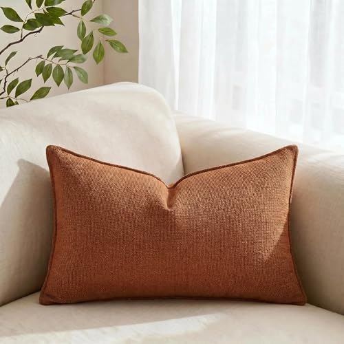 Fancy Homi Set of 2 Rust 16x24 Inch Soft Chenille Decorative Throw Pillow Covers - Image 7