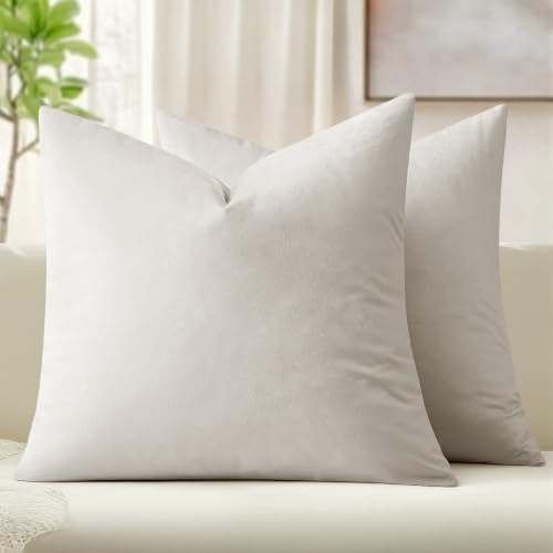 MIULEE Velvet Throw Pillow Covers 22x22 Inch Pack of 2 Greyish White by MIULEE